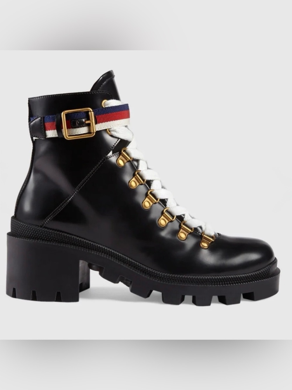 Gucci | Black Leather Lace-Up Combat Boot, EU 36.5 - Picture 2 of 12